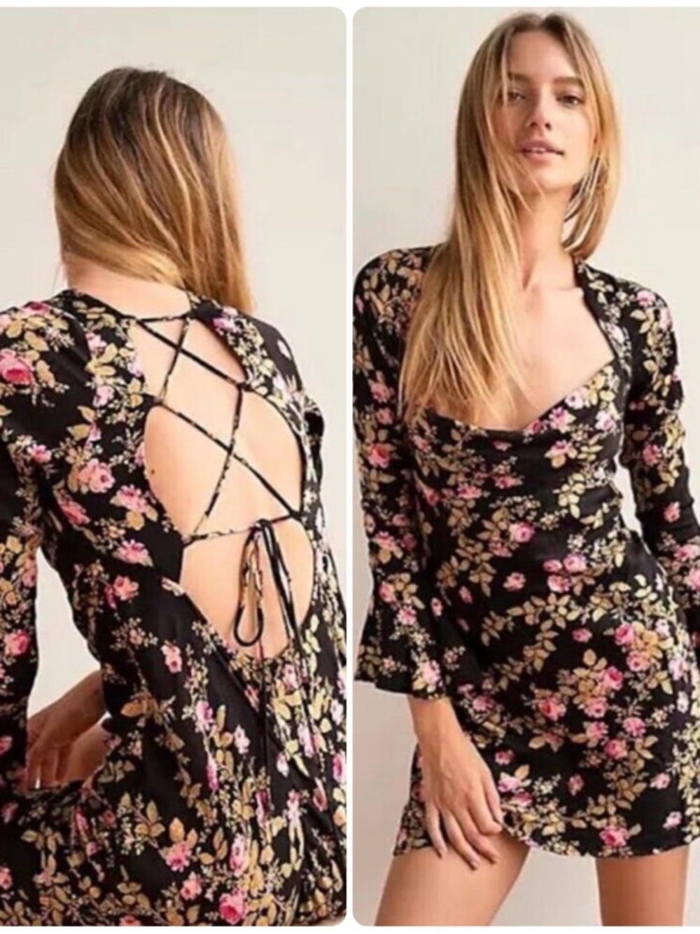 NWOT Free People Lone Star Bias Dress in Black Floral Combo Size 0